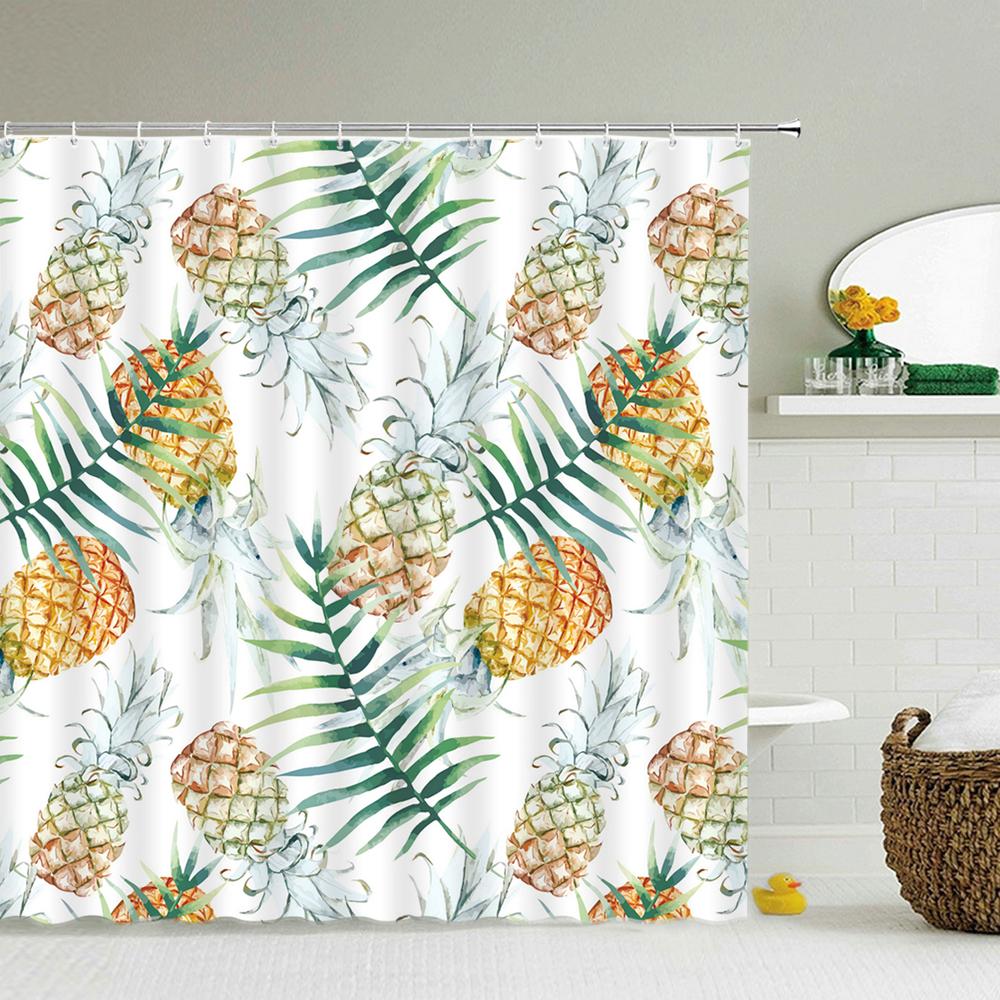 Tropical Green Plants Leaves Printed 3D Bath Curtains Waterproof Polyester Washable Bathroom Shower Curtain Screen With Hooks