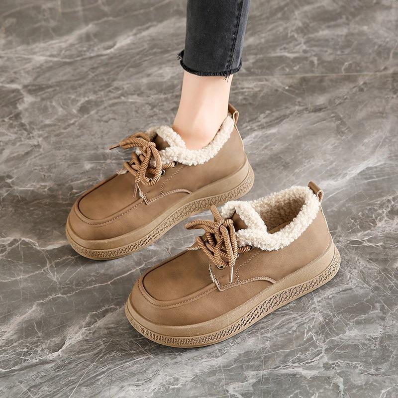 Leather wool velvet snow boots women's new winter thickened warm platform cotton shoes non-slip