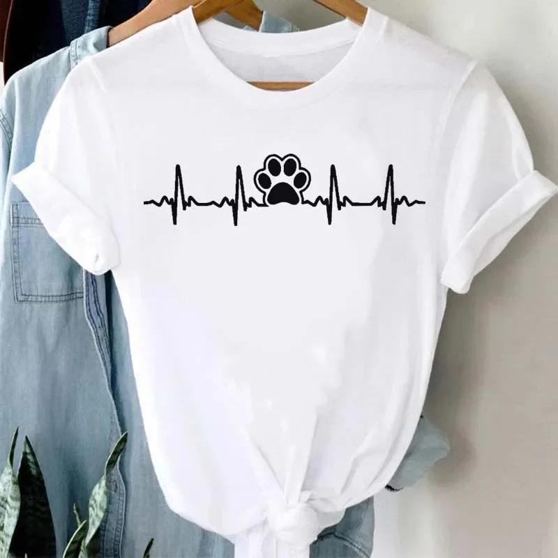 Unisex Women Dog Heartbeat Print Short Sleeve Tshirt Unisex Harajuku Casual Unisex and Womens Tshirt Clothing Street Tops Clothes