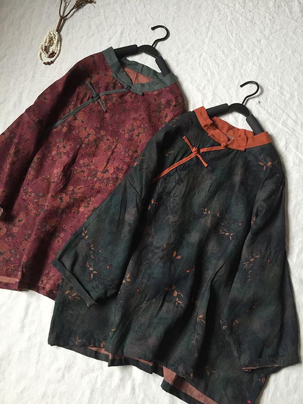 2026 Spring Floral Linen Retro Frog Button Short Jacket