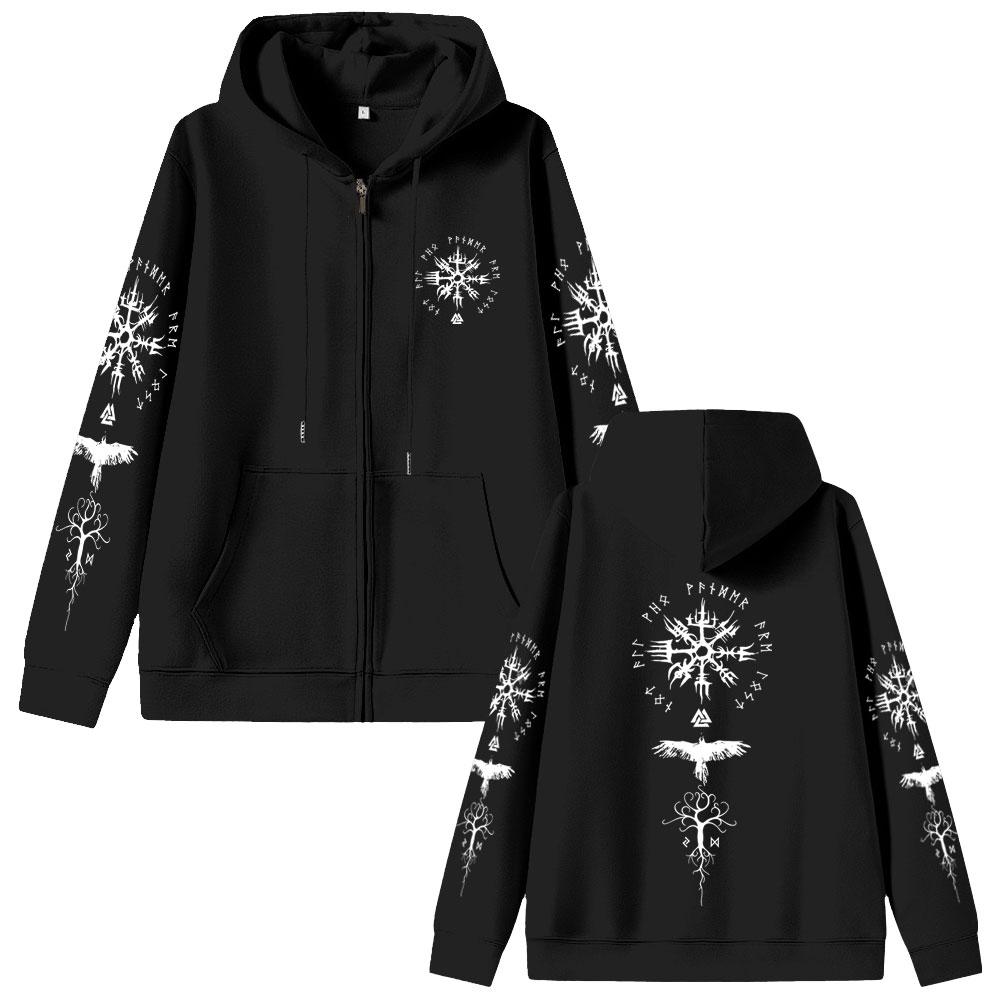 Wikinger Runen Kompass Reißverschluss Hoodie Herren Gothic Rock Übergroß Zip Up Jacke Herren Damen Freizeit Sweatshirts