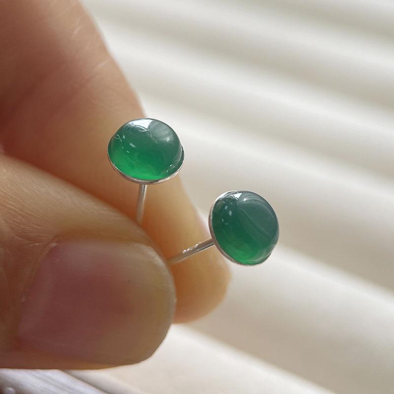 Cute 6mm Round Dark Wine-Red / Green Natural Agate Pure 925 Sterling Silver Stud Earrings For Women Girls Jewelry Christmas Gift зелёный