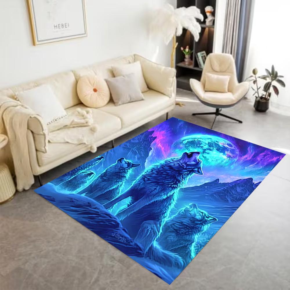 1pc Wolf Forest Scene Rug Home Carpet Non Slip Office Decor Gift Living Room Bedroom