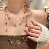 Maillard Tiger Eye Pearl Double Layer Retro Necklace - Versatile Autumn/Winter Sweater Chain