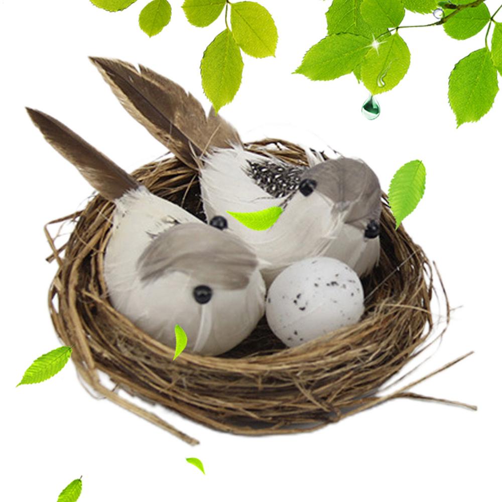 Artificial Bird Nest Artificial Craft Birds Realistic Feathered Birds with Nest And Birds Egg for Garden Parties Lawn Decor