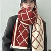 Scarf Women's Warm and Thick Oversized Diamond Pattern Winter Double Sided Knitted Dual Purpose Thickened Warm Student Wool Scarf
