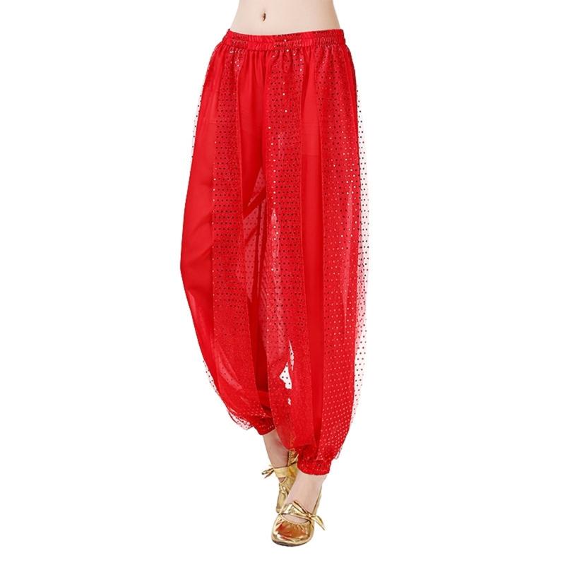 2Pcs Belly Dance Costume Set Women Belly Dance Outfit Sequins Bra Top Harems Pants Halloween Stage Performances Costume