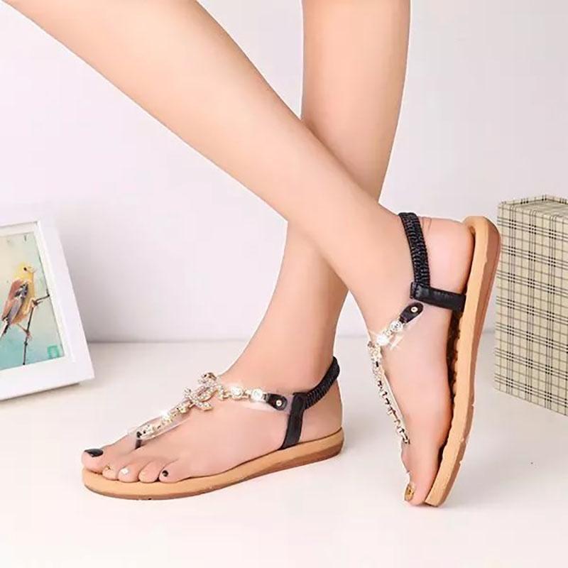 Gold Sandals Women Gladiator Sandals Rhinestones Shoes Woman Flat Sandals Beach