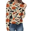 Women's Halloween 3D Printed Pumpkin Face Bat Long Sleeve Shirt Autumn Loose Casual Polyester Round Neck Fashion Casual Top