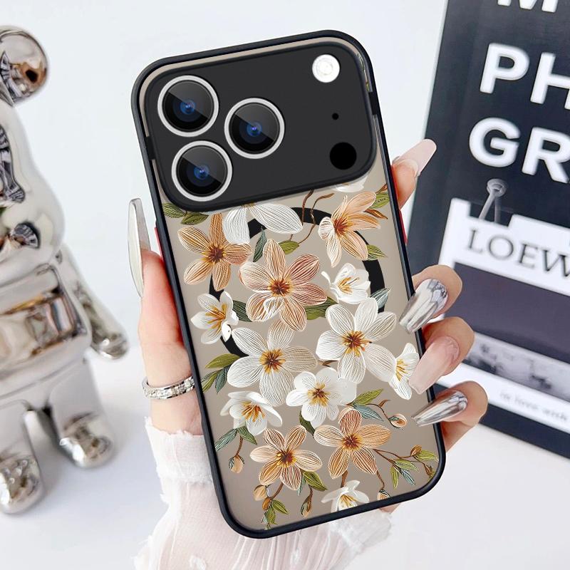 Vintage Floral Pattern Case For iPhone 17 Pro Max Magnetic For Magsafe Hybrid TPU+PC Matte Cover For iPhone 16 Pro Max 15 14 13 12 11 16E Air