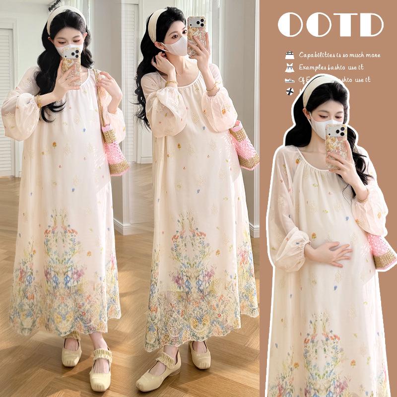 Spring 2026 Korean Tie-Dye Round Neck Maternity Dress Medium (M)