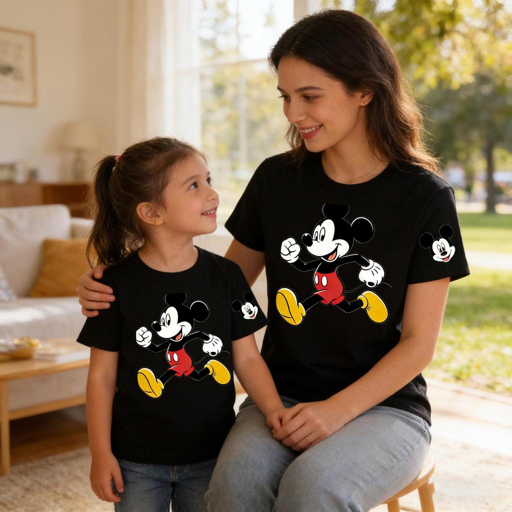 Mickey Cartoon Print 100% Cotton Parent-Child Short Sleeve Casual T-shirt