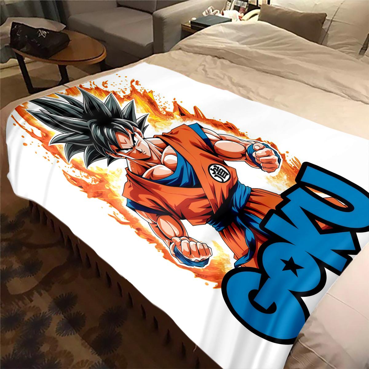 

1 шт. Плед із фланелі з принтом Son Goku, Високоякісний, Для всіх сезонів, Декор для дому, Тепло та затишок, Ідеальний для різдвяних подарунків 80cm x 120cm