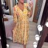 Women's Super Fairy V-neck Floral Dress, Beach Skirt, Printed Loose Long Skirt