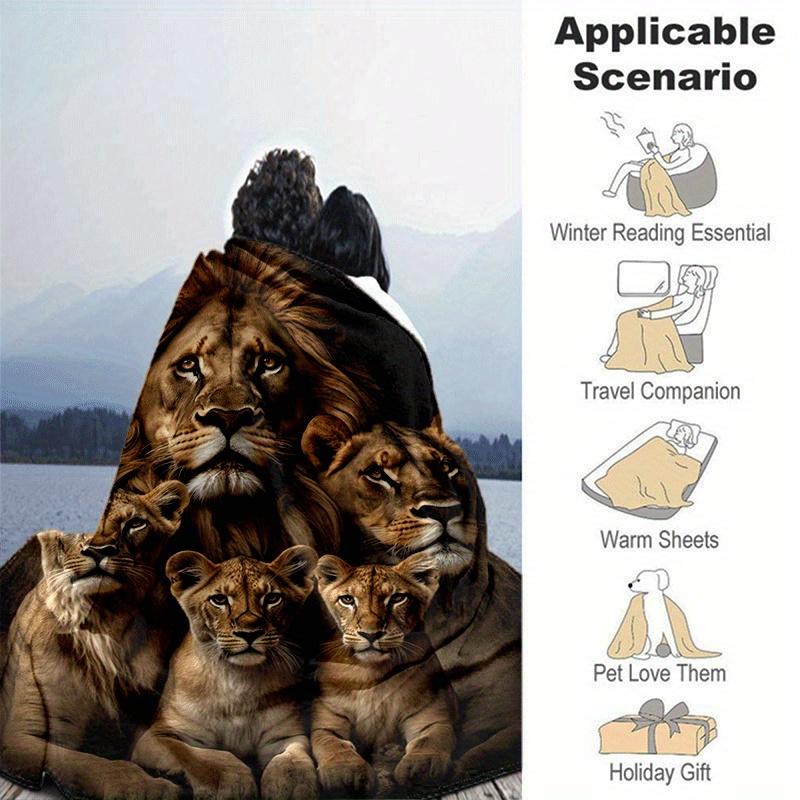 1pc Lion Printing Lightweight Flannel Blanket, Comfortable and Warm Blanket, for Camping Sofa Bed and Couch Office, in All Seasons