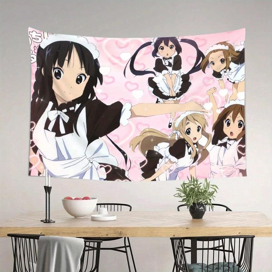 1 Stück Anime Maid Wandteppich, Polyester 2D-Druck, K-On! Maid Cafe Design, Wanddekoration für Schlafzimmer & Wohnzimmer, Akzent für Anime-Fan-Zimmer