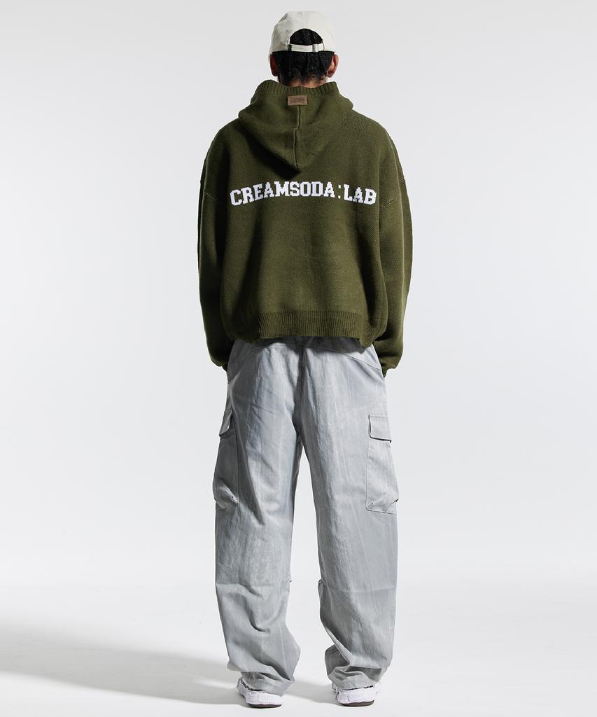 CREAM SODA LAB Cl Washed Graphic Jacquard Hoodie Knit Khaki