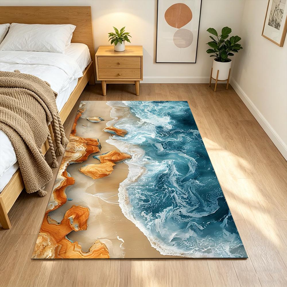 Ocean Waves Meeting Sand Non-Slip Home Carpet Design for Office Decor Living Room Gift