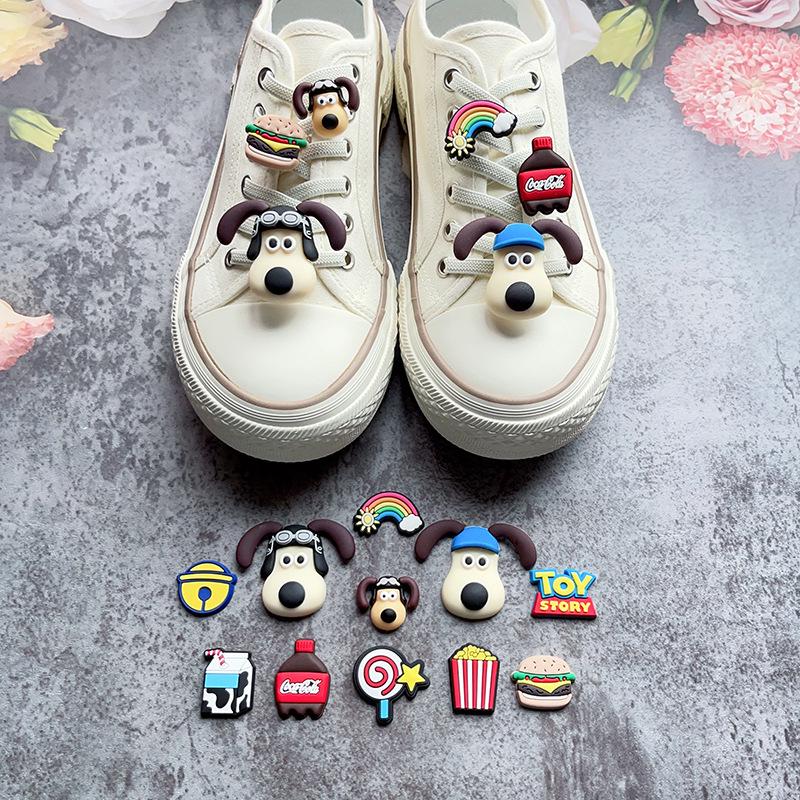 Cute Pilot Dog Shoe Lace Buckle with Cola & Hamburger Design