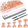 ABKP-Leather Rivet Kit 100 Sets Copper Rivets And Burrs 9 And 12 Burrs Setting Tool With Hole Punch Cutter For Belts Setter