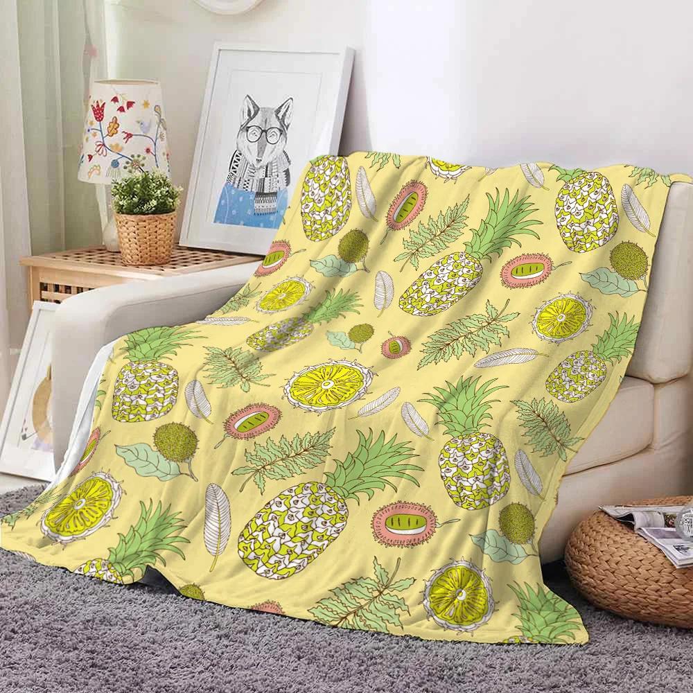 Fresh Fruits Pattern Throw Blanket Watermelon Cherry Flannel Blanket for Bed Sofa Couch Blanket King Queen Size Super Soft Warm