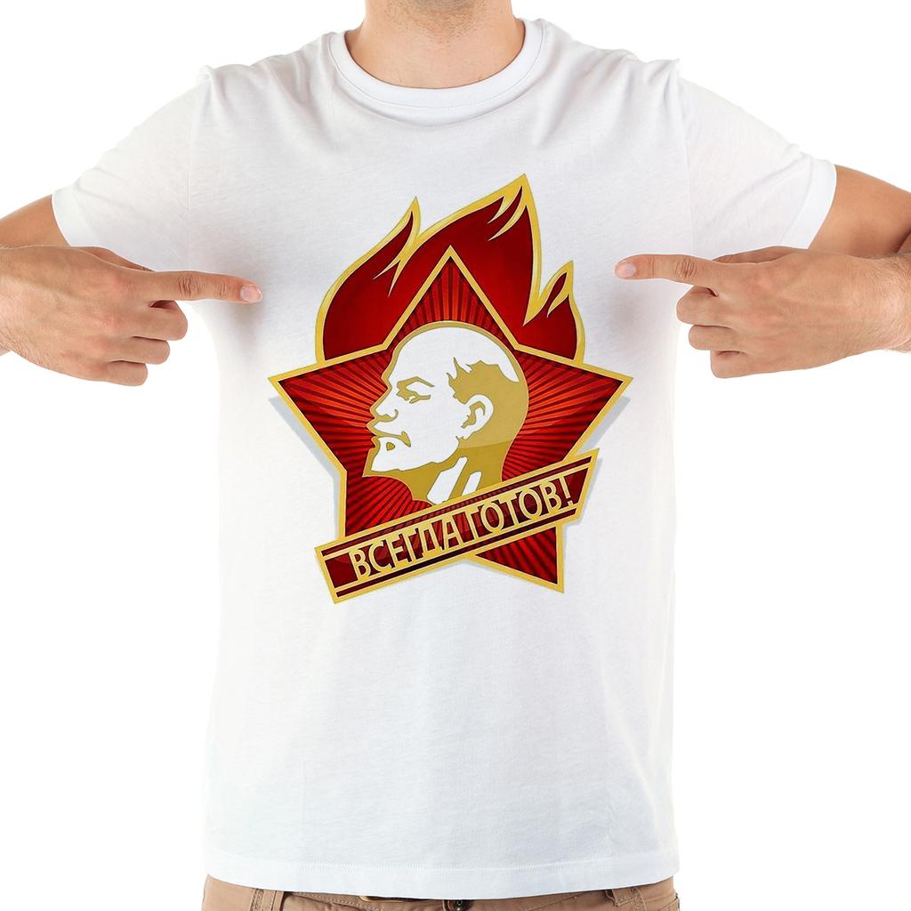 CCCP Soviet Union Lenin Young Pioneers Badge T Shirt O-neck Summer New White Casual Short Sleeve USSR T Shirt Men