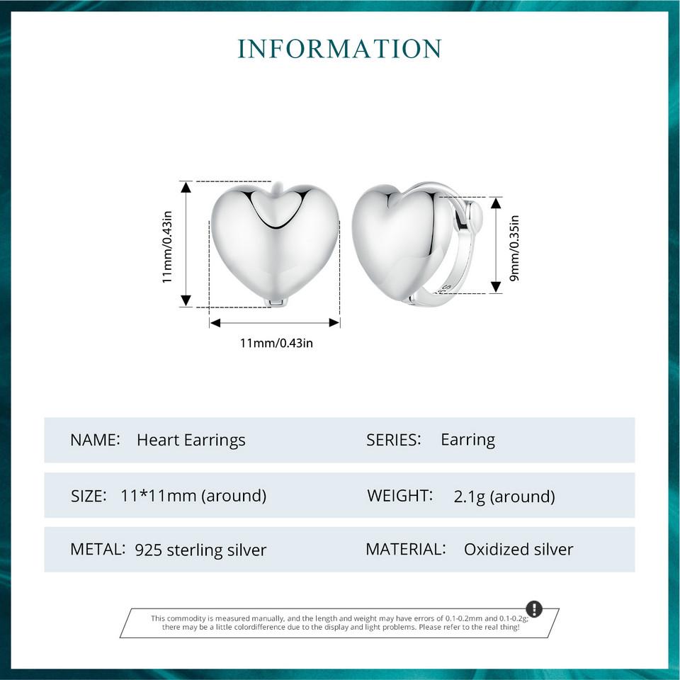 BAMOER 925 en argent Sterling Simple coeur boucles d'oreilles classique argent boucles d'oreilles pour femmes filles conception originale bijoux fins