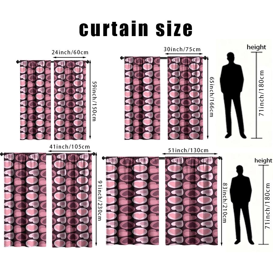 2PCS Deep Purple Pink Heart Curtains   Sweet and Cool Style   Bedroom and Living Room   Decorative Curtains with Drawbar Pockets
