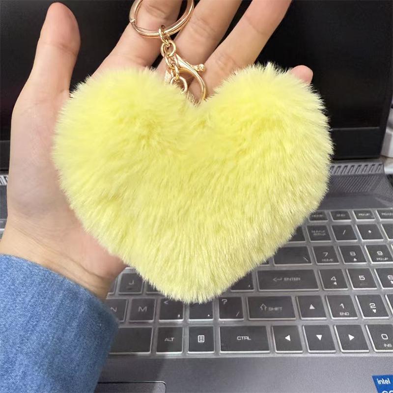 Fashion Cute Fluffy Heart Fur Keychain Soft Plush Leopard Print Pendants Kawaii Bag Car Charm Stuffed Toy Valentine'S Day Gifts