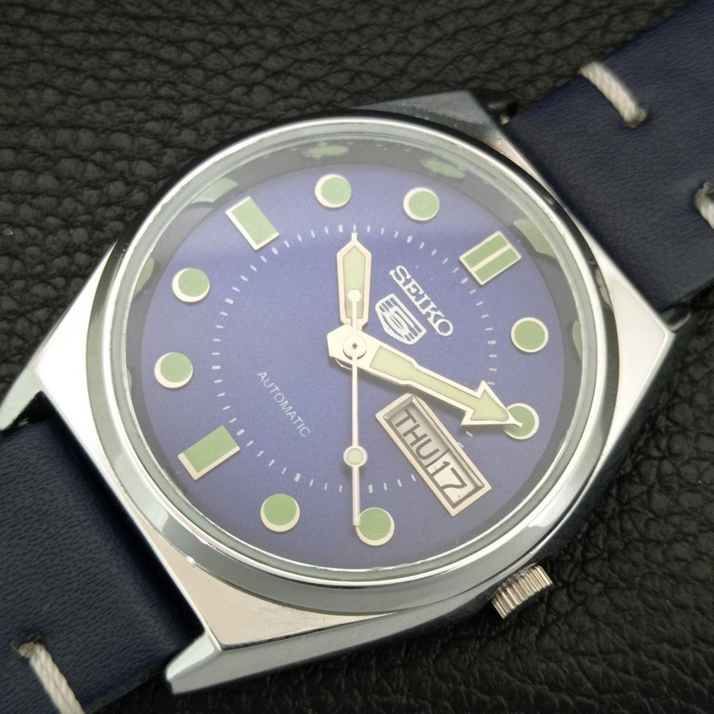 VINTAGE REFURBISHED SEIKO 5 AUTOMATIC 6309A JAPAN MENS BLUE DIAL WATCH a444461-1