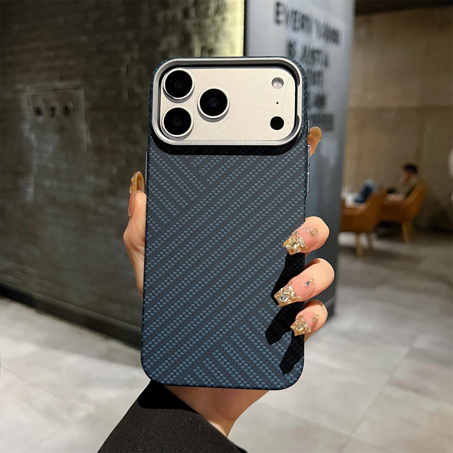 Premium Woven Aramid Fiber Magnetic Case for iPhone 17 pro Max Air 16 15 - Ultrathin Matte Cover with Metal Camera Frame Luxury iPhone Air синий