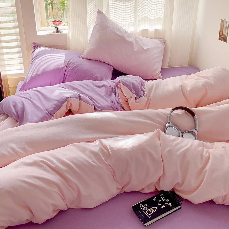 Class A Maternal And Infant Grade Solid Color Four-Piece Set Washed Cotton Double Quilt Cover Dormitory Bed Sheet 3Pcs Set Bed Hat Quilt Cover