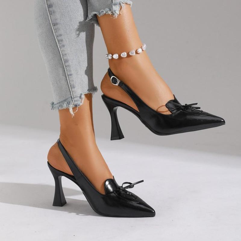 

2026 Spring and Summer New Sexy Pointed Toe Back Empty Baotou Bow Shallow Mouth One Strap Non-Tiring Feet Sandals 34 чёрный