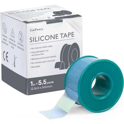 LotFancy 2 Rolls of Silicone Tape for Medi 1 Inch X 5.5 Yds Waterproof Adhesive Soft Skin Wound Bandages and Sensitive Skin, 2 Count