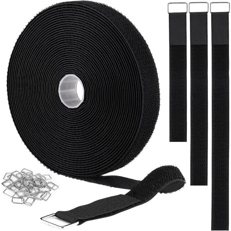 1PACK 1 inch x 32 feet Velcro straps with 50 metal buckles, adjustable fastening cable straps, cut length fastening straps