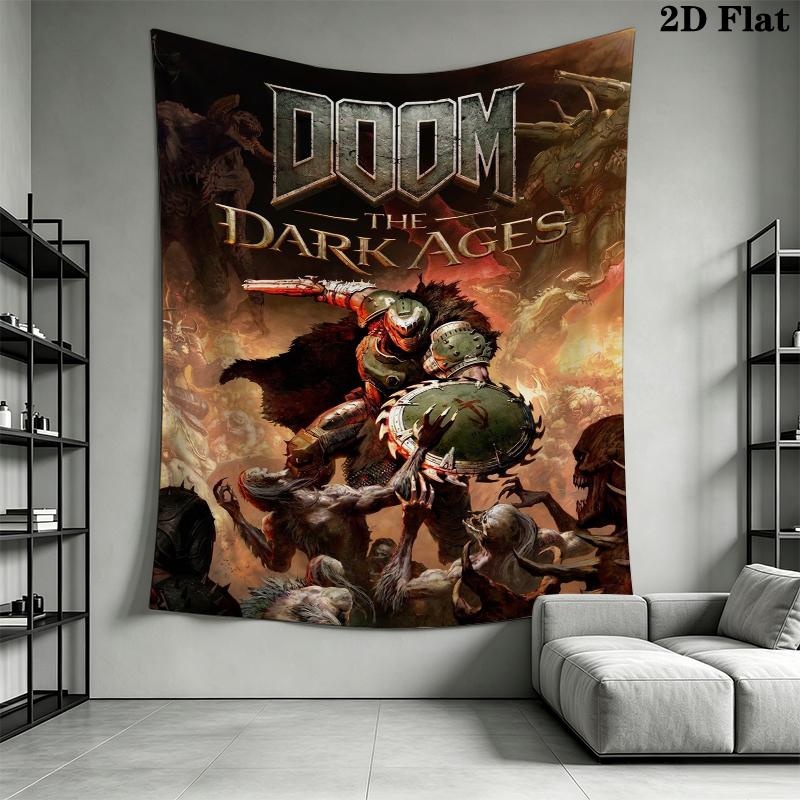 DOOM The Dark Ages Arazzo da Parete Appeso Estetico a Parete Coperta in Tessuto Stampato Arazzi Decorativi per Camera da Letto Soggiorno Decorazioni per la Casa