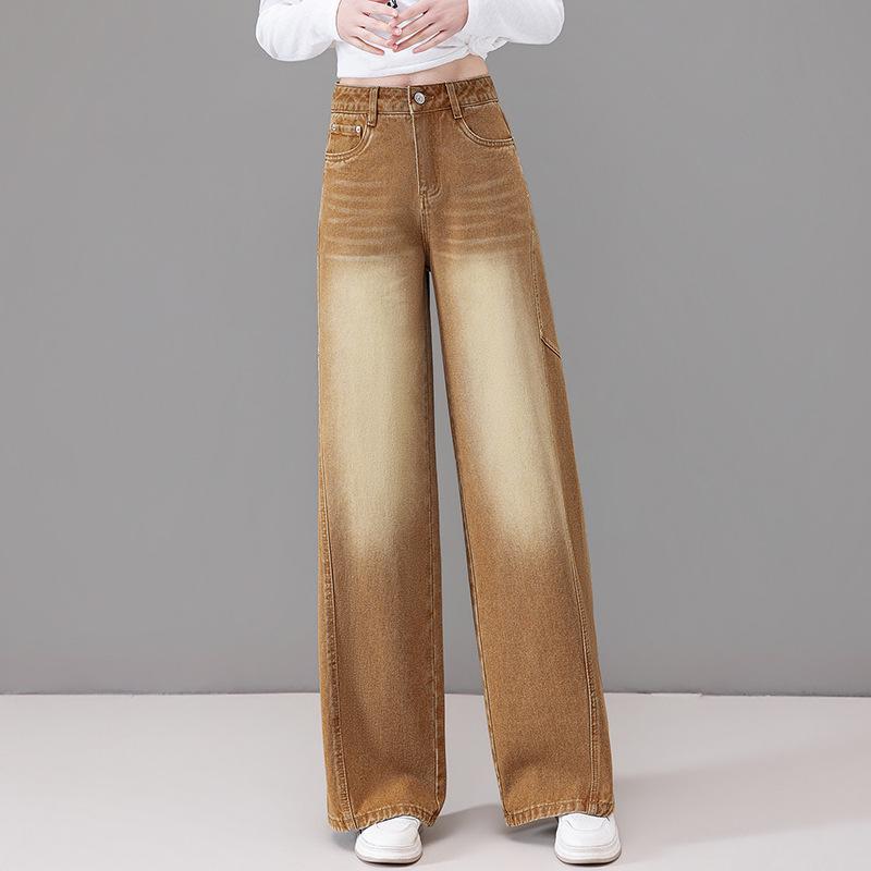 

Women s High-Waisted Wide-Leg Jeans, Spring/Autumn 2026, Slimming Retro Coffee Color with Good Drape. 2XL/30 оранжевый