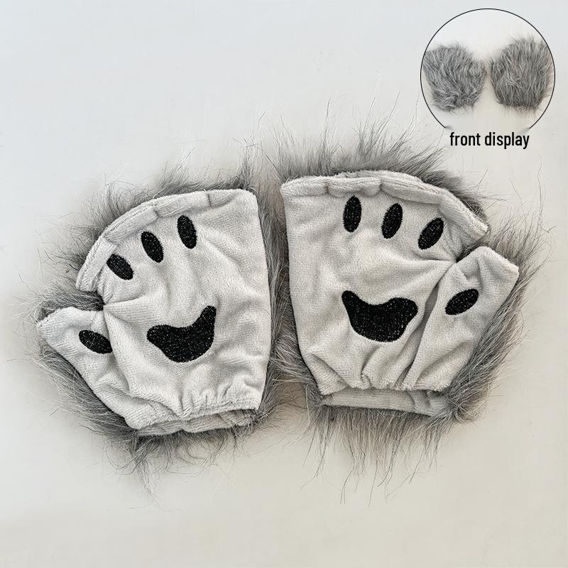 Mănuși de pluș Cosplay – Gheară de urs și lăbuță de pisică, cu degete tăiate – Accesorii drăguțe de Halloween