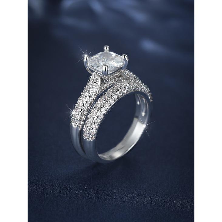 Princess-cut Diamond Ring Set Light Luxury Double-row Diamond Ring, Stackable Ring