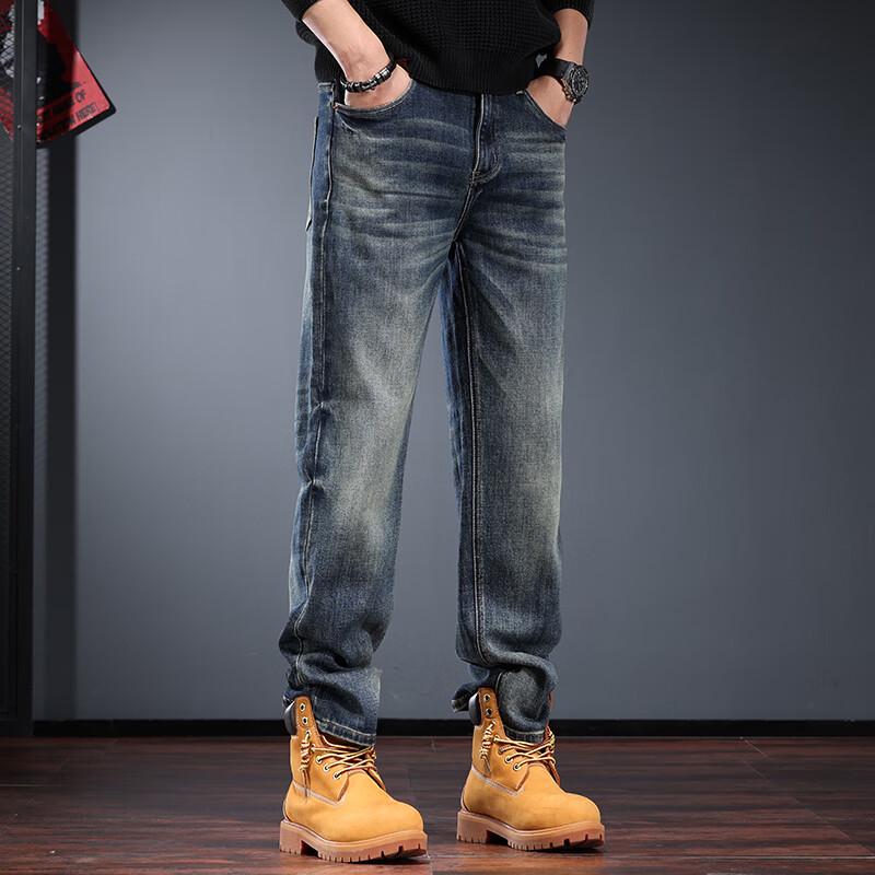 Jie Leinuo Men's Loose Straight-Leg Washed Jeans