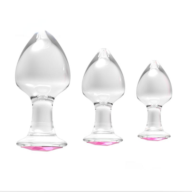 3 Mărimi Sticlă de Cristal Transparent Dop Anal Dildo Diamant Roz Expander Anus Erotic Masaj Masculin Masturbator Jucării Sexuale pentru Adulți Sex Anal