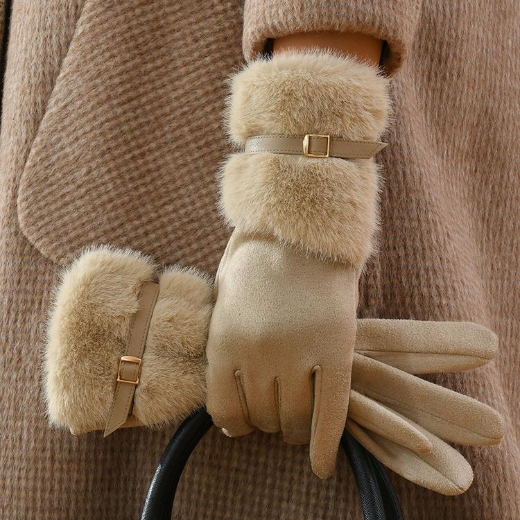 Warm Gloves Women's Winter Driving Fleece Thickened Warm Gloves Women's Cycling Windproof Touch Screen Gloves