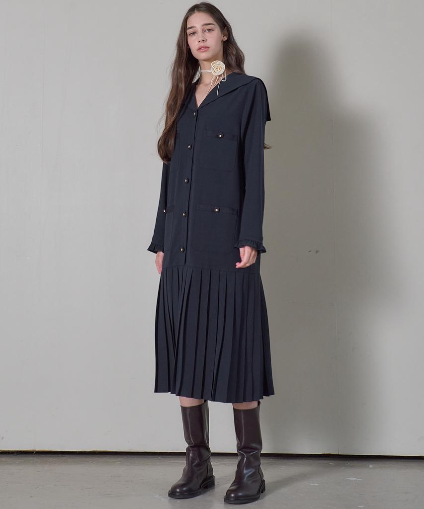 Mite Sailor Pocket Pleats Dress_Navy