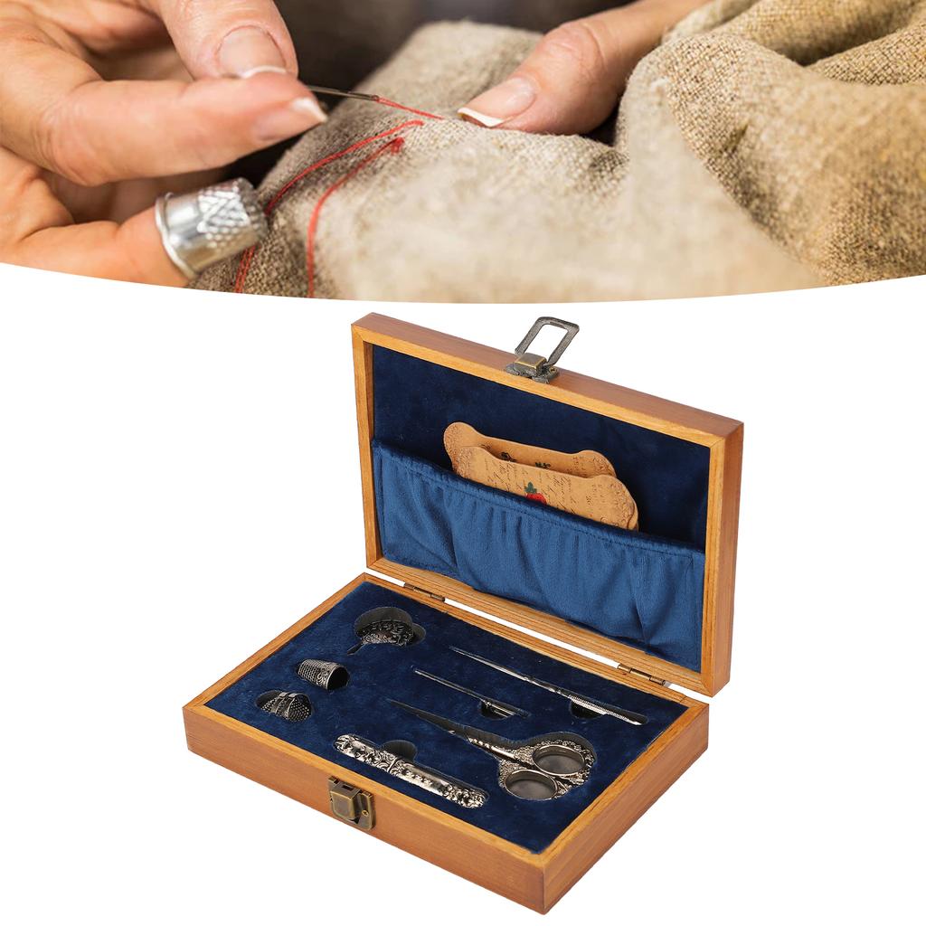 Vintage Embroidery Scissors Set Wooden Stainless Steel Sewing Box Scissors Kit Multifunctional Sewing Embroidery Tools