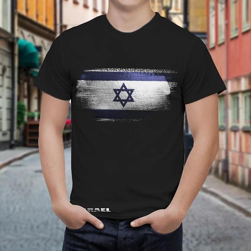 Xin nan zhuang Vintage ISRAEL National Emblem Flag Print T Shirt For Men Clothing Streetwear Patriotic Short Sleeve T-shirts Tees Male Tops 4XL