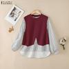 ZANZEA Women Casual Stripe Patchwork Long Sleeve Loose Pullover Blouse