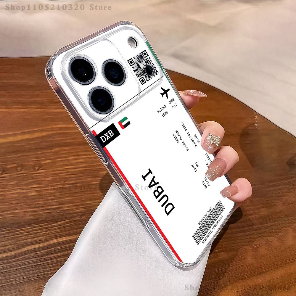 Boarding Pass Plane Ticket Phone Case iPhone17 16 15 14 13 12 11 Pro Max Plus Mini Clear Full Back Cover Silicone Soft Shell