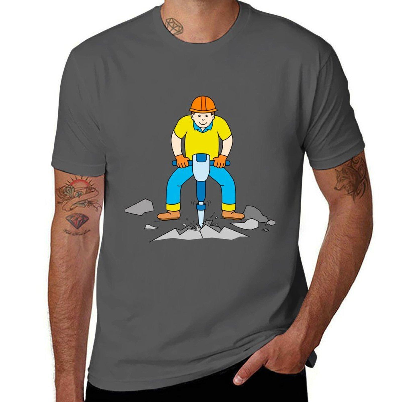 

Construction worker with jackhammer T-Shirt t shirts for man cotton man t shirt summer T-Shirt 4XL