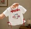Girls Summer Fake Two Piece Plaid Short Sleeve T Shirt Cute Cartoon Stylish Top