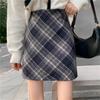 Women's Plus Size High Waist Mallard Brown Plaid Wool Blend Mini Skirt for Autumn/Winter